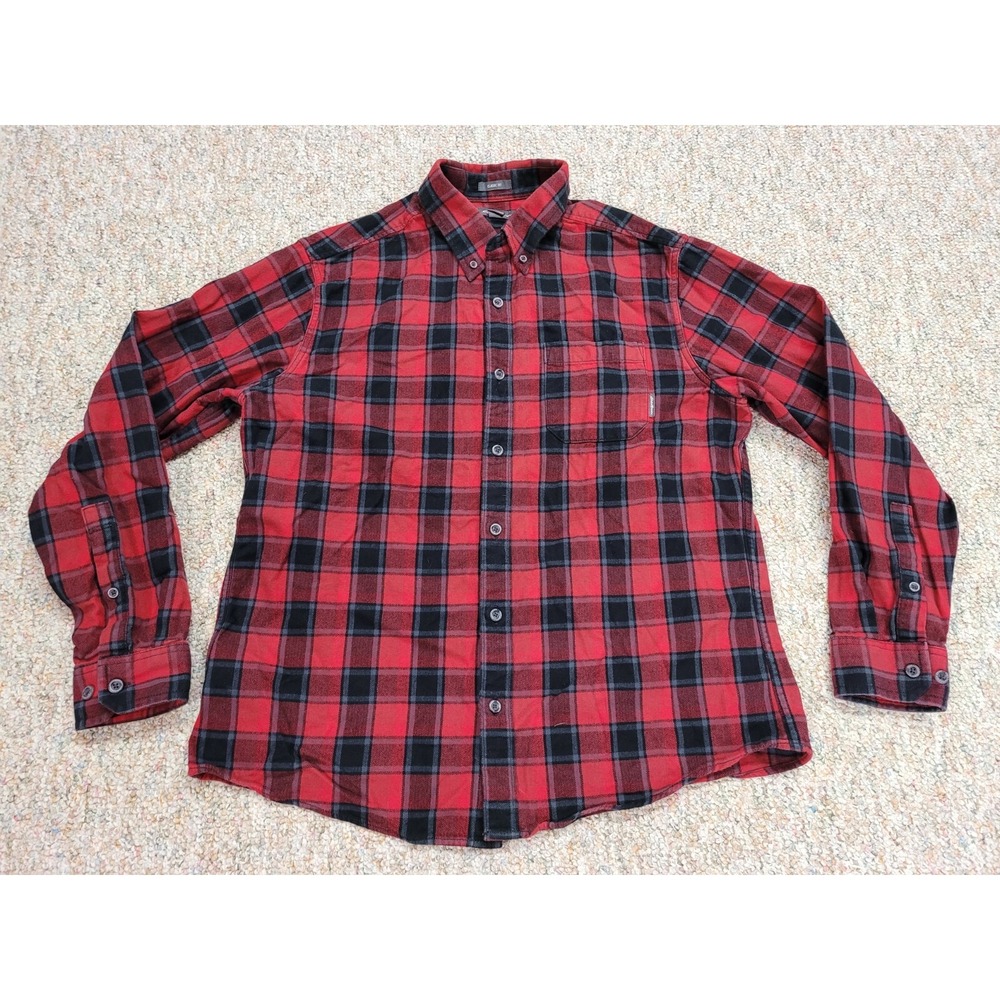 Eddie Bauer Flannel Shirt Mens Large Red Black Plaid Cotton Classic Fit Outdoor